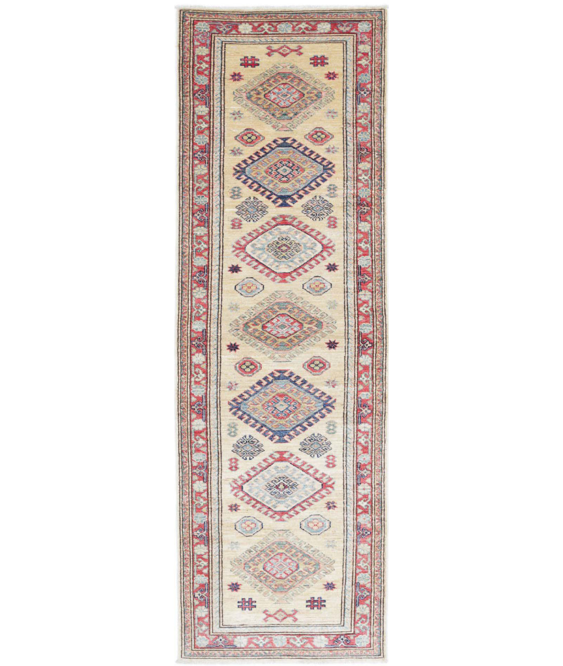 Kazak 2'2'' X 7'10'' Hand-Knotted Wool Rug 2'2'' x 7'10'' (65 X 235) / Gold / Red