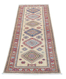 Kazak 2'4'' X 6'3'' Hand-Knotted Wool Rug 2'4'' x 6'3'' (70 X 188) / Ivory / Red