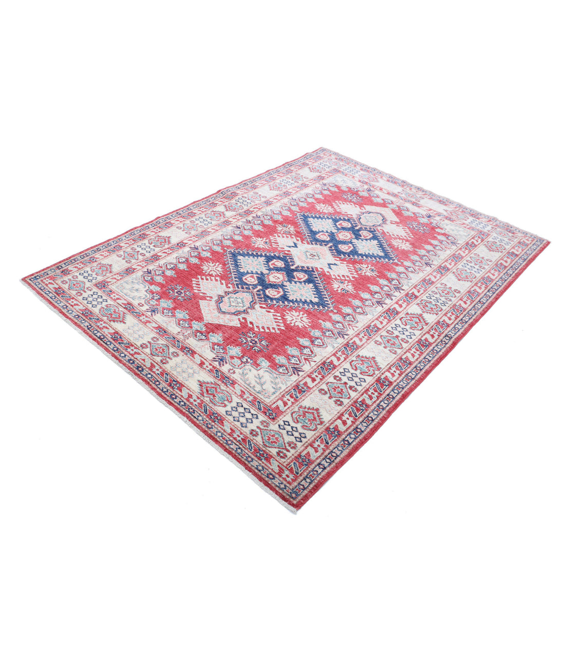 Kazak 5'0'' X 6'7'' Hand-Knotted Wool Rug 5'0'' x 6'7'' (150 X 198) / Red / Ivory