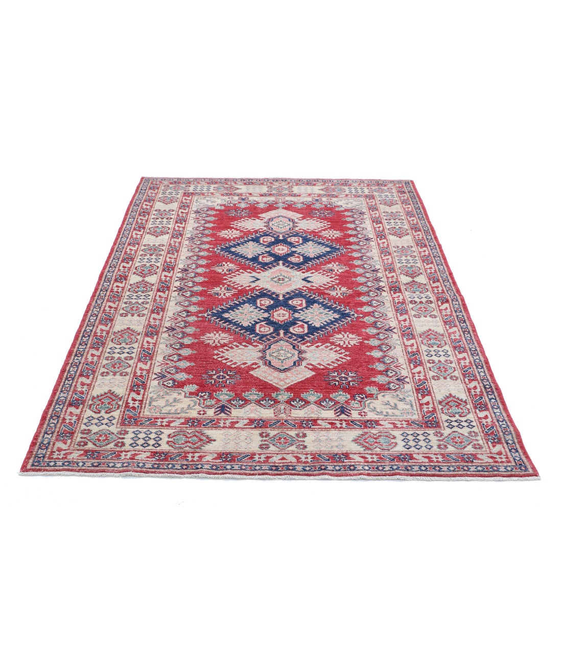 Kazak 5'0'' X 6'7'' Hand-Knotted Wool Rug 5'0'' x 6'7'' (150 X 198) / Red / Ivory