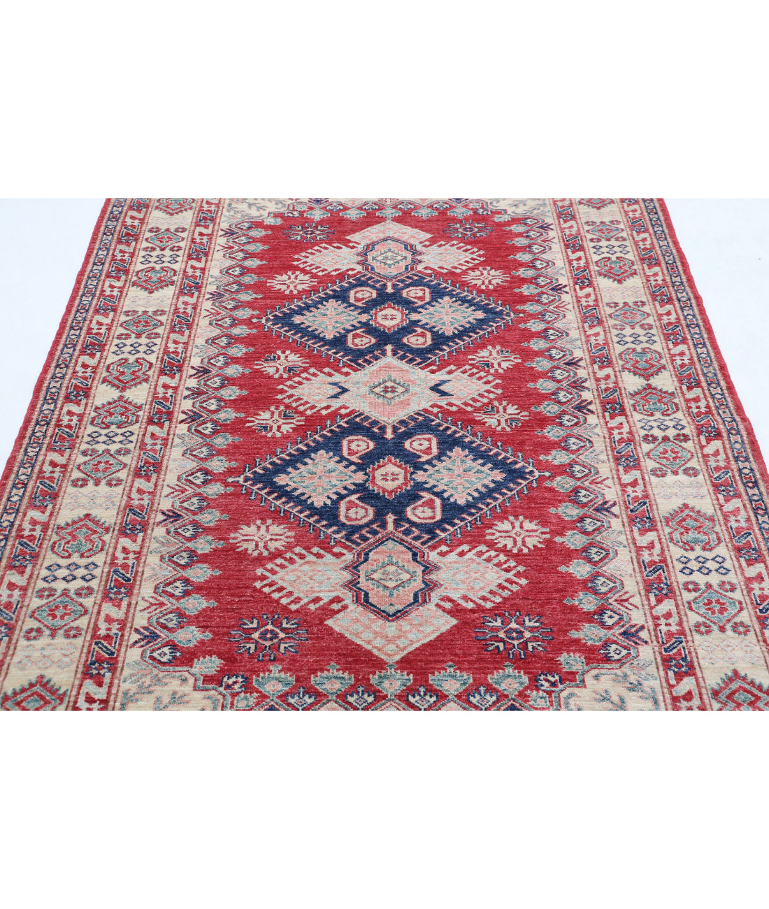 Kazak 5'0'' X 6'7'' Hand-Knotted Wool Rug 5'0'' x 6'7'' (150 X 198) / Red / Ivory