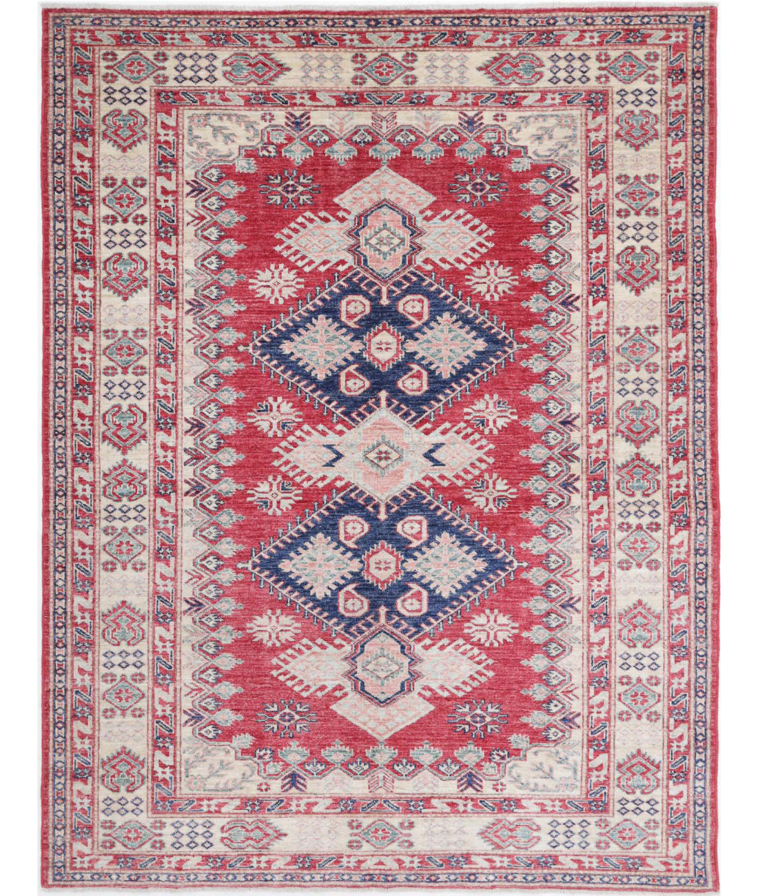 Kazak 5'0'' X 6'7'' Hand-Knotted Wool Rug 5'0'' x 6'7'' (150 X 198) / Red / Ivory