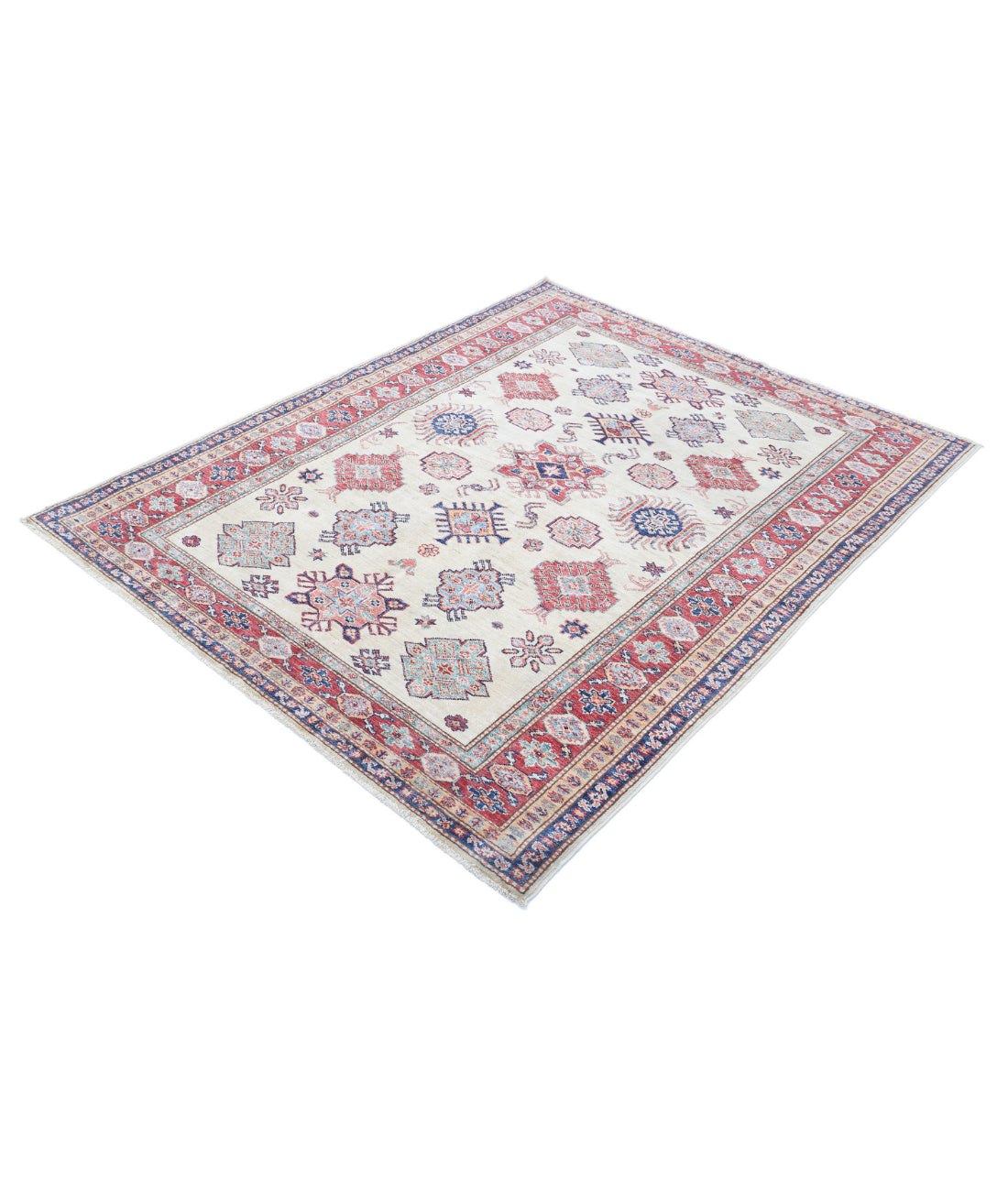 Kazak 4'9'' X 6'3'' Hand-Knotted Wool Rug 4'9'' x 6'3'' (143 X 188) / Ivory / Red