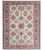 Kazak 4'9'' X 6'3'' Hand-Knotted Wool Rug 4'9'' x 6'3'' (143 X 188) / Ivory / Red