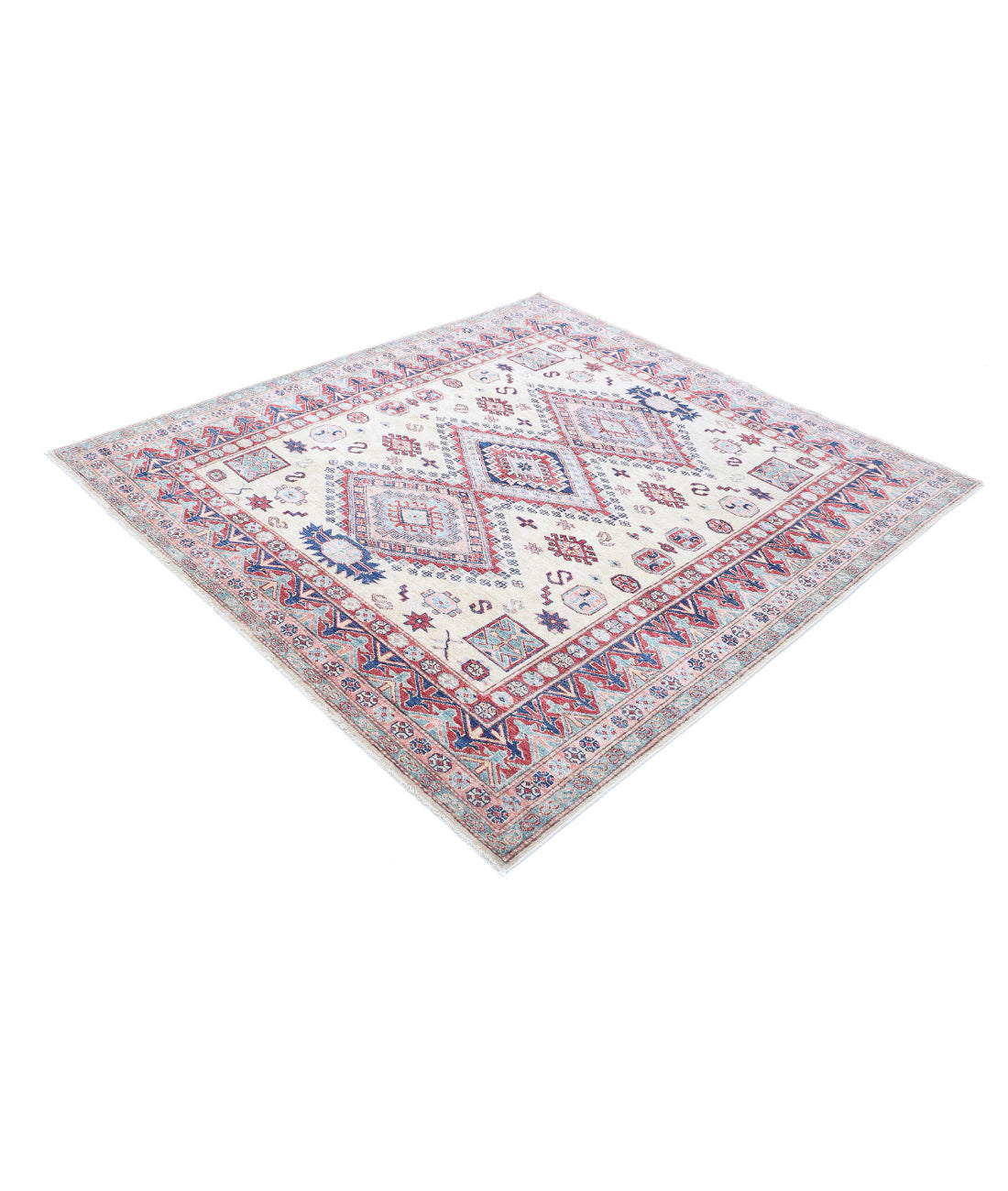 Kazak 6'1'' X 6'6'' Hand-Knotted Wool Rug 6'1'' x 6'6'' (183 X 195) / Ivory / Red