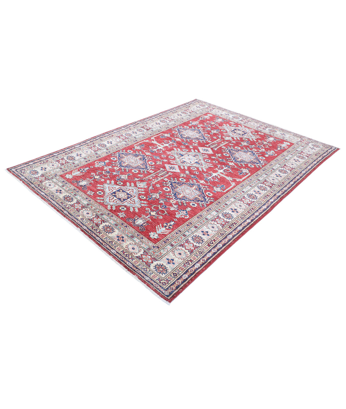 Kazak 5'8'' X 7'8'' Hand-Knotted Wool Rug 5'8'' x 7'8'' (170 X 230) / Red / Ivory