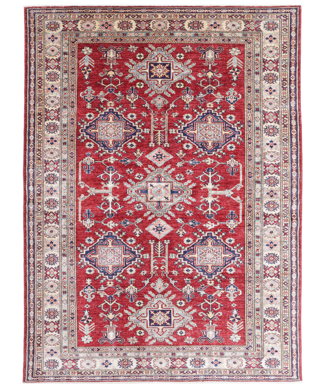 Kazak 5'8'' X 7'8'' Hand-Knotted Wool Rug 5'8'' x 7'8'' (170 X 230) / Red / Ivory