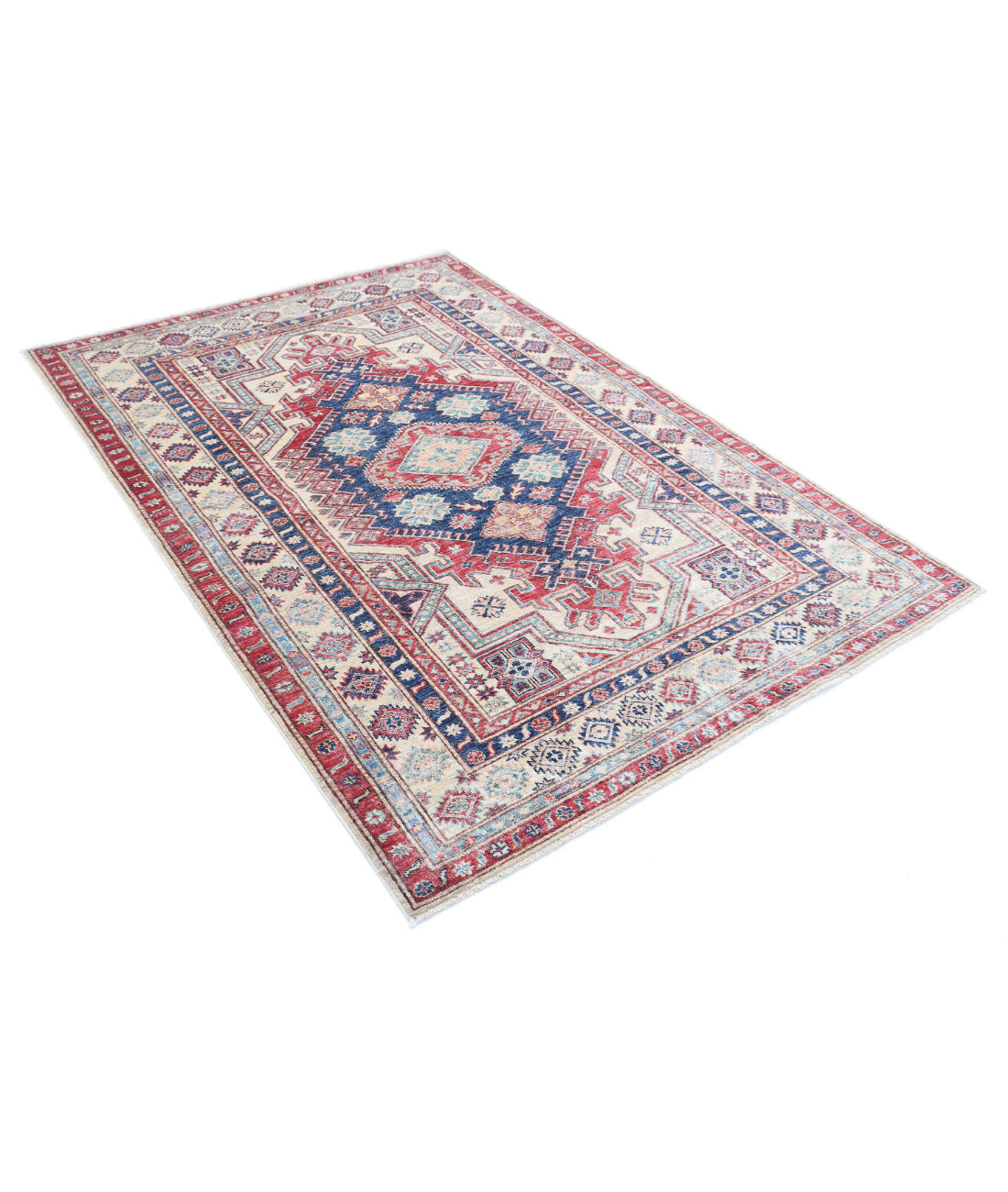 Kazak 4'8'' X 6'8'' Hand-Knotted Wool Rug 4'8'' x 6'8'' (140 X 200) / Blue / Ivory