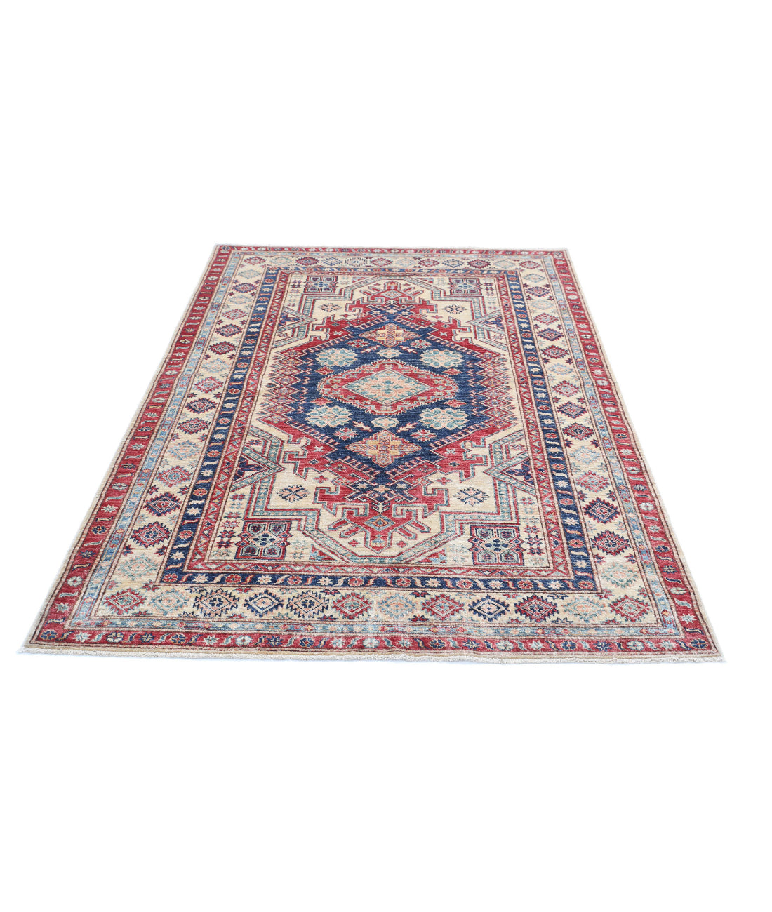 Kazak 4'8'' X 6'8'' Hand-Knotted Wool Rug 4'8'' x 6'8'' (140 X 200) / Blue / Ivory