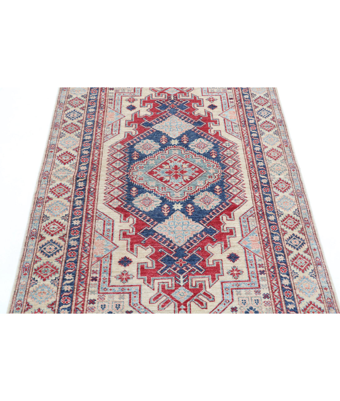 Kazak 4'0'' X 6'2'' Hand-Knotted Wool Rug 4'0'' x 6'2'' (120 X 185) / Ivory / Red