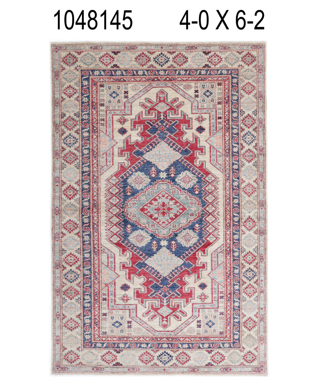 Kazak 4'0'' X 6'2'' Hand-Knotted Wool Rug 4'0'' x 6'2'' (120 X 185) / Ivory / Red