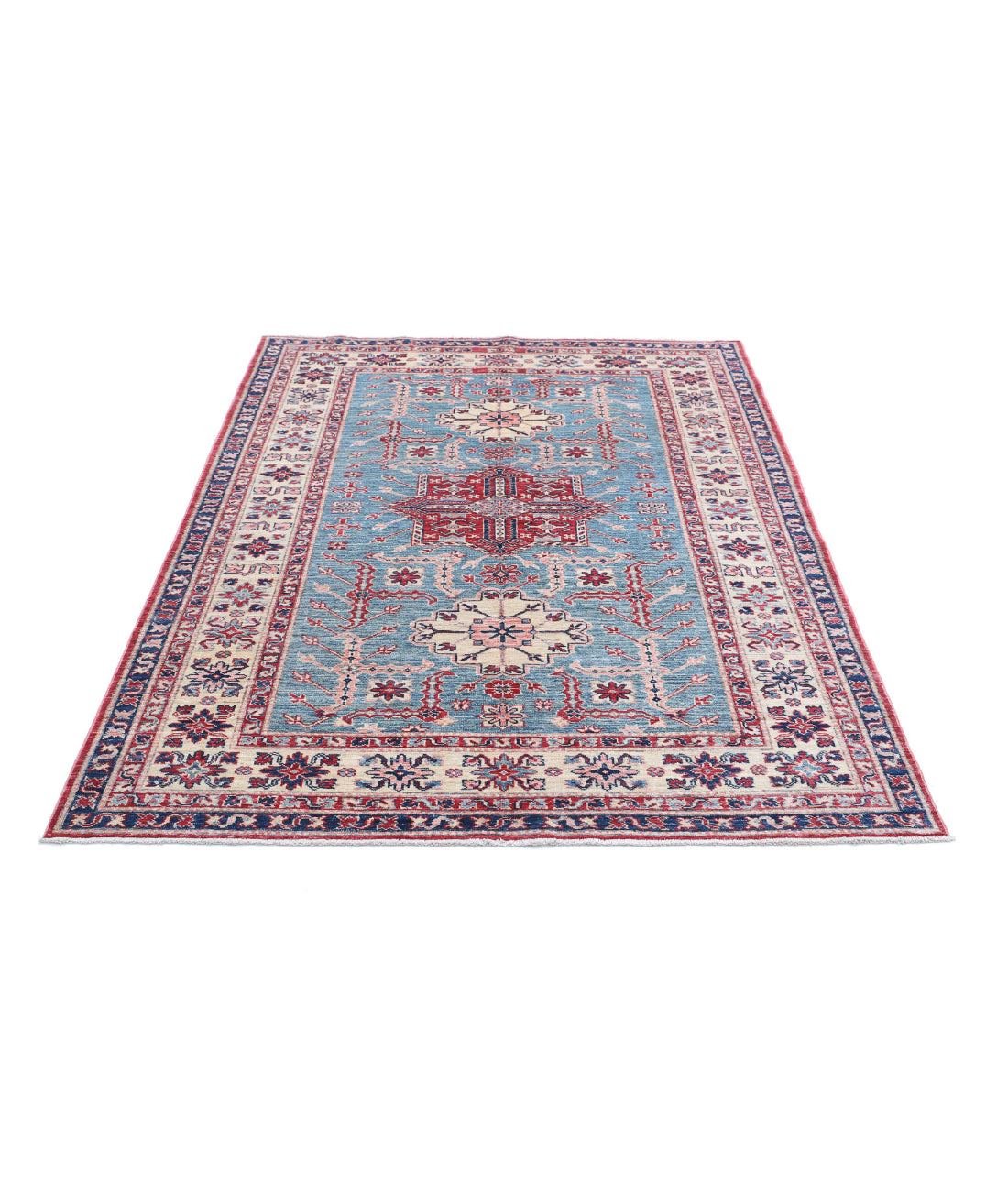 Kazak 4'9'' X 6'5'' Hand-Knotted Wool Rug 4'9'' x 6'5'' (143 X 193) / Blue / Ivory