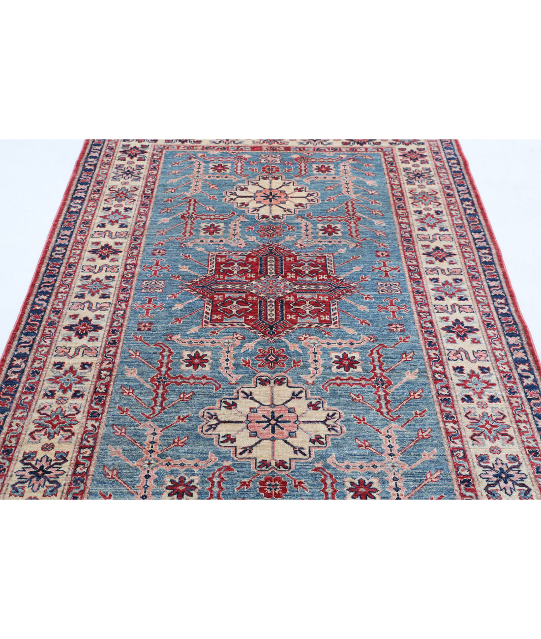 Kazak 4'9'' X 6'5'' Hand-Knotted Wool Rug 4'9'' x 6'5'' (143 X 193) / Blue / Ivory