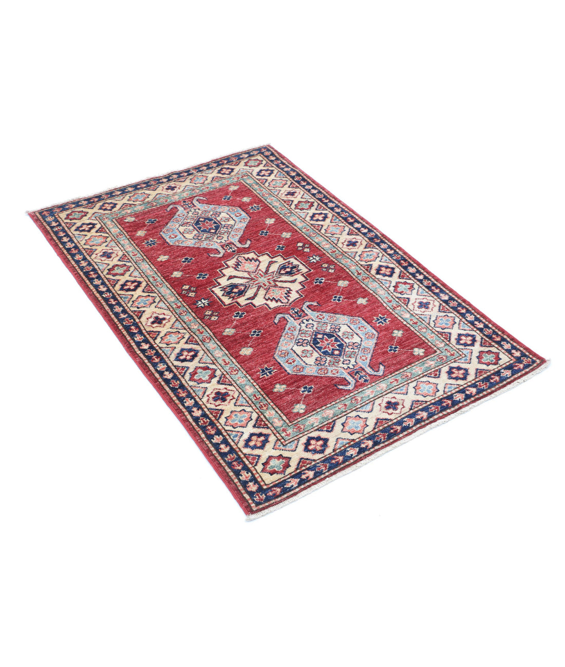 Kazak 2'9'' X 4'0'' Hand-Knotted Wool Rug 2'9'' x 4'0'' (83 X 120) / Red / Ivory