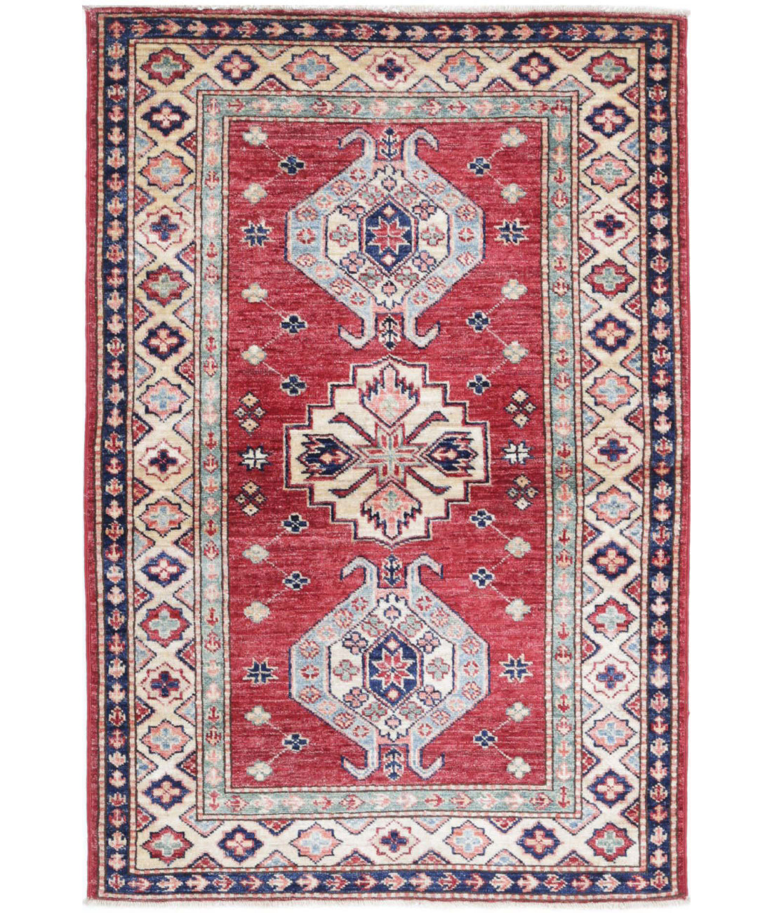 Kazak 2'9'' X 4'0'' Hand-Knotted Wool Rug 2'9'' x 4'0'' (83 X 120) / Red / Ivory