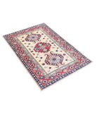 Kazak 2'10'' X 4'0'' Hand-Knotted Wool Rug 2'10'' x 4'0'' (85 X 120) / Ivory / Red