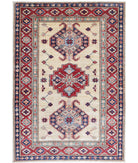 Kazak 2'10'' X 4'0'' Hand-Knotted Wool Rug 2'10'' x 4'0'' (85 X 120) / Ivory / Red