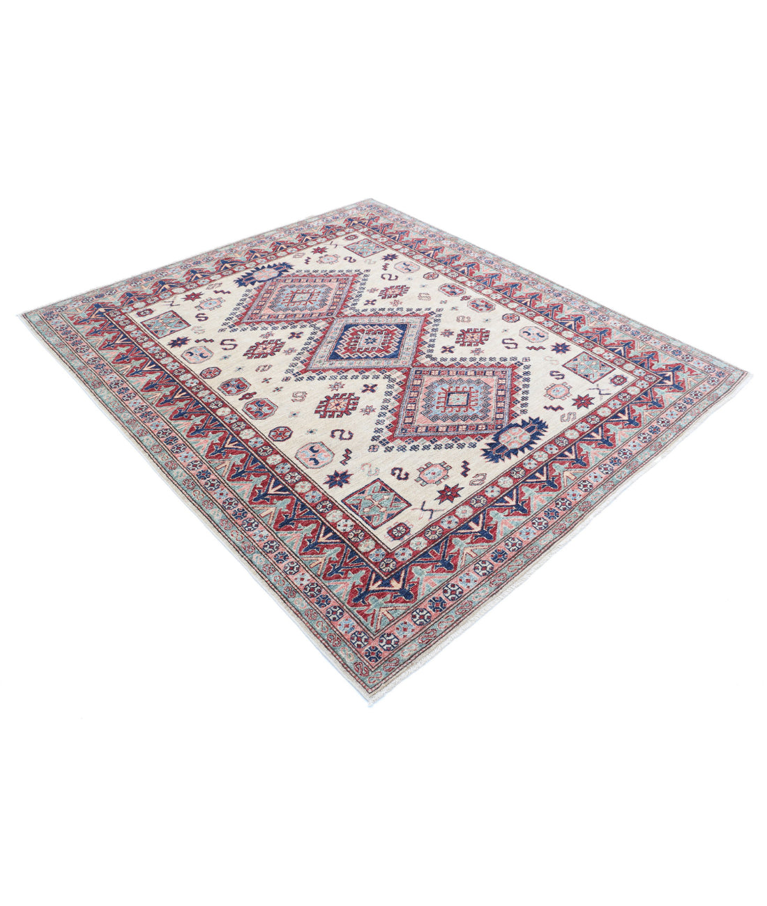 Kazak 5'11'' X 6'7'' Hand-Knotted Wool Rug 5'11'' x 6'7'' (178 X 198) / Ivory / Red