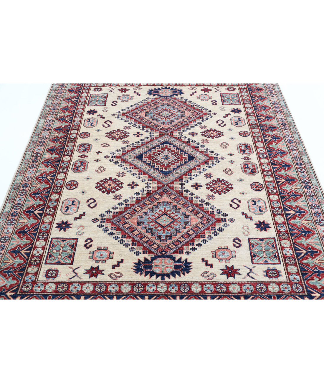 Kazak 5'11'' X 6'7'' Hand-Knotted Wool Rug 5'11'' x 6'7'' (178 X 198) / Ivory / Red