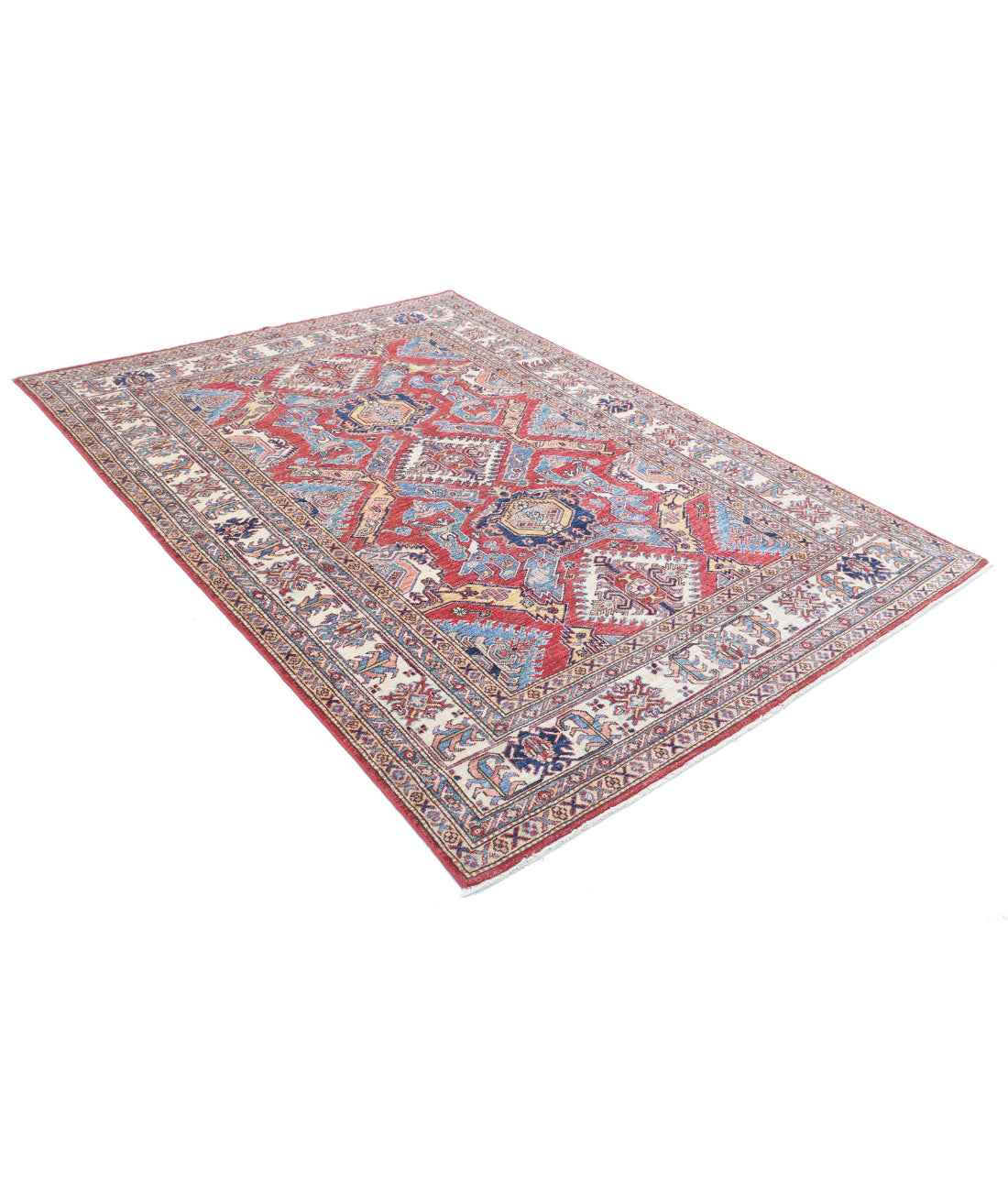 Kazak 5'9'' X 7'11'' Hand-Knotted Wool Rug 5'9'' x 7'11'' (173 X 238) / Red / Ivory