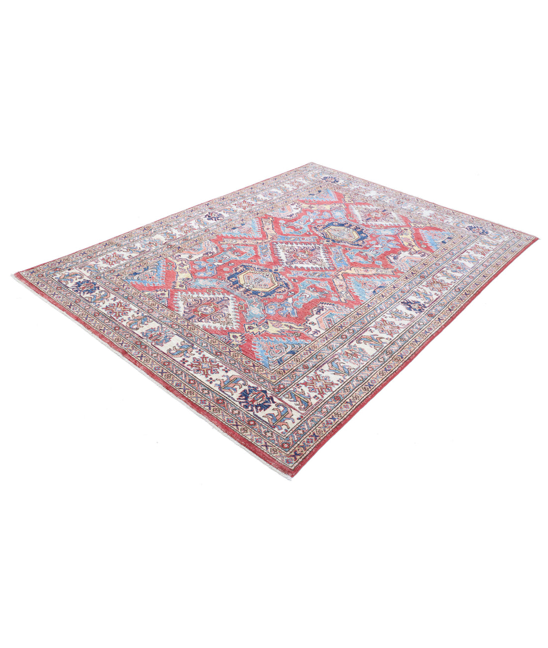 Kazak 5'9'' X 7'11'' Hand-Knotted Wool Rug 5'9'' x 7'11'' (173 X 238) / Red / Ivory