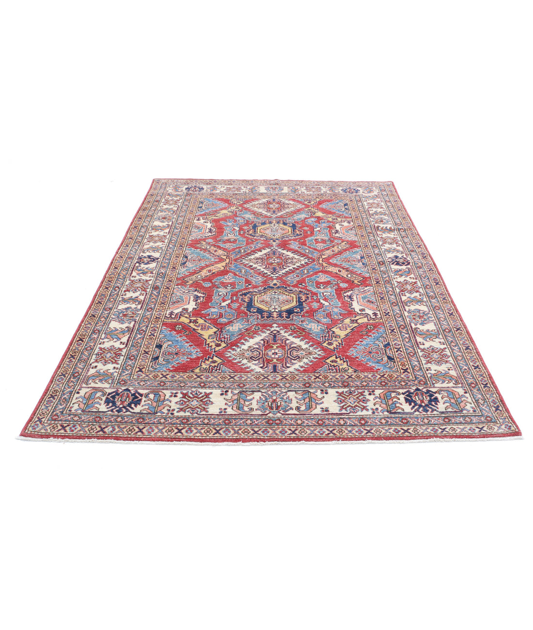 Kazak 5'9'' X 7'11'' Hand-Knotted Wool Rug 5'9'' x 7'11'' (173 X 238) / Red / Ivory