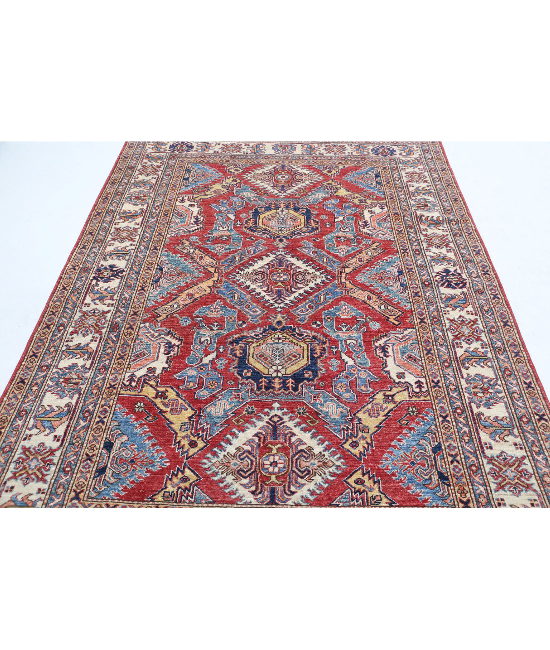 Kazak 5'9'' X 7'11'' Hand-Knotted Wool Rug 5'9'' x 7'11'' (173 X 238) / Red / Ivory