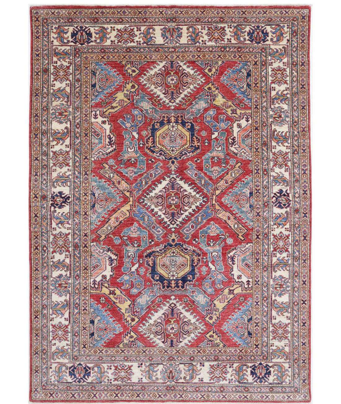 Kazak 5'9'' X 7'11'' Hand-Knotted Wool Rug 5'9'' x 7'11'' (173 X 238) / Red / Ivory