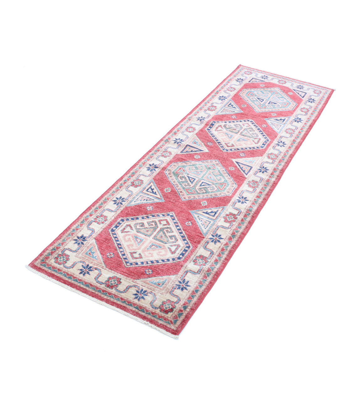 Kazak 2'1'' X 6'6'' Hand-Knotted Wool Rug 2'1'' x 6'6'' (63 X 195) / Red / Ivory