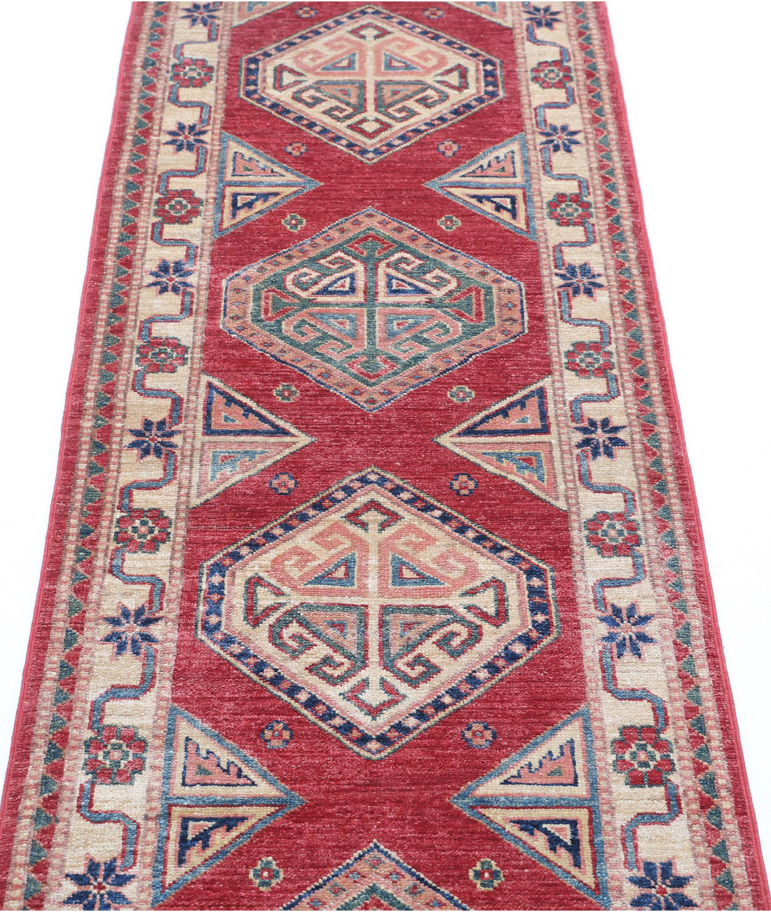 Kazak 2'1'' X 6'6'' Hand-Knotted Wool Rug 2'1'' x 6'6'' (63 X 195) / Red / Ivory