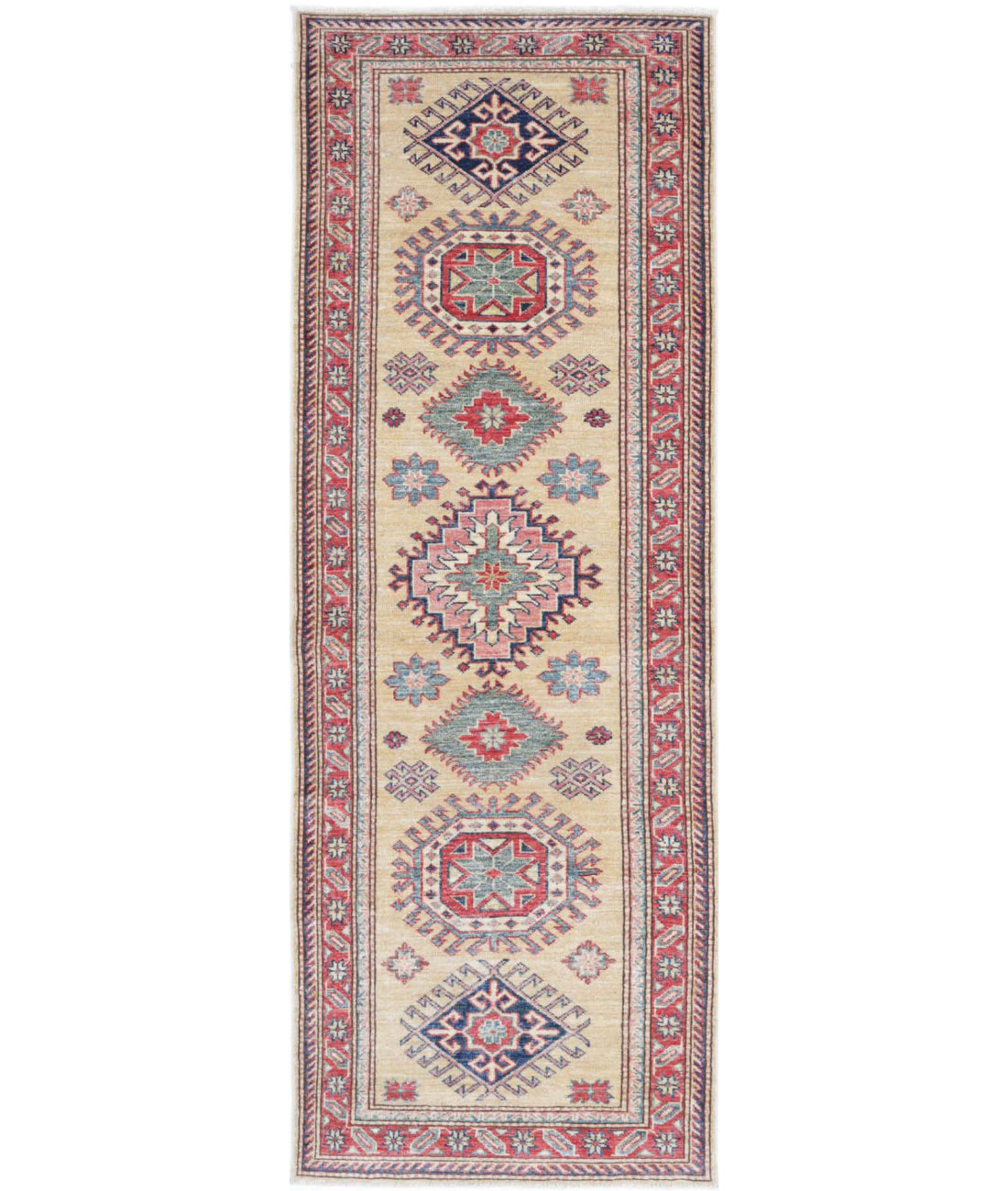 Kazak 2'4'' X 6'9'' Hand-Knotted Wool Rug 2'4'' x 6'9'' (70 X 203) / Gold / Red