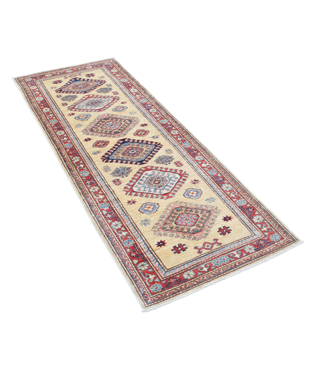 Kazak 2'4'' X 6'0'' Hand-Knotted Wool Rug 2'4'' x 6'0'' (70 X 180) / Gold / Red