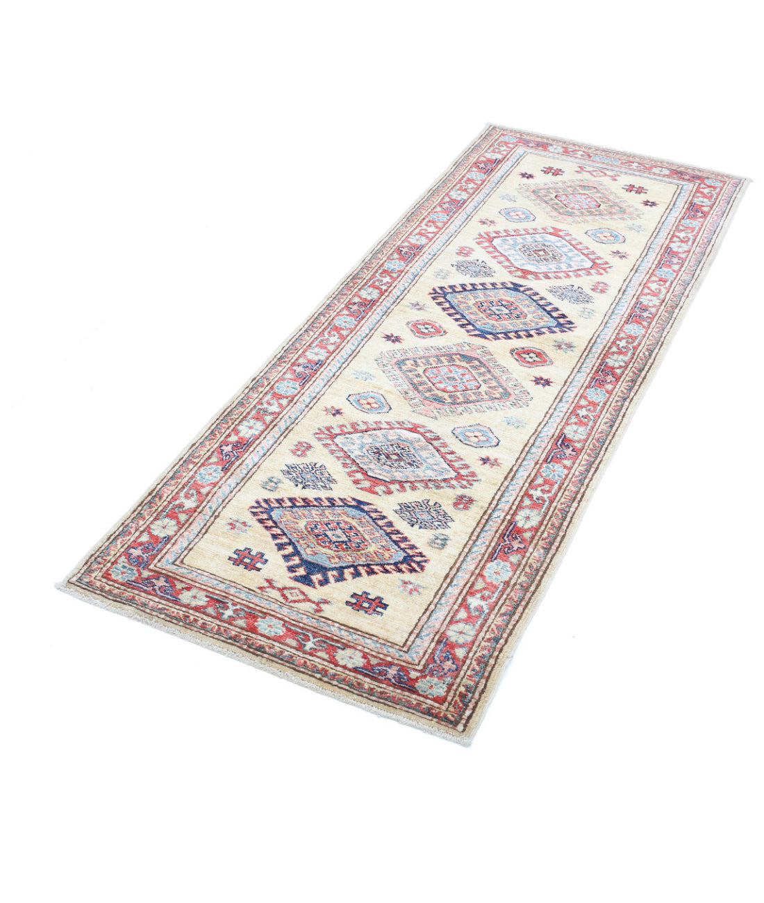 Kazak 2'4'' X 6'0'' Hand-Knotted Wool Rug 2'4'' x 6'0'' (70 X 180) / Gold / Red