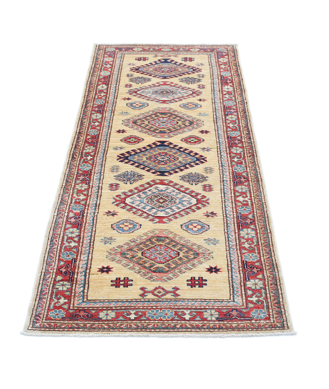 Kazak 2'4'' X 6'0'' Hand-Knotted Wool Rug 2'4'' x 6'0'' (70 X 180) / Gold / Red