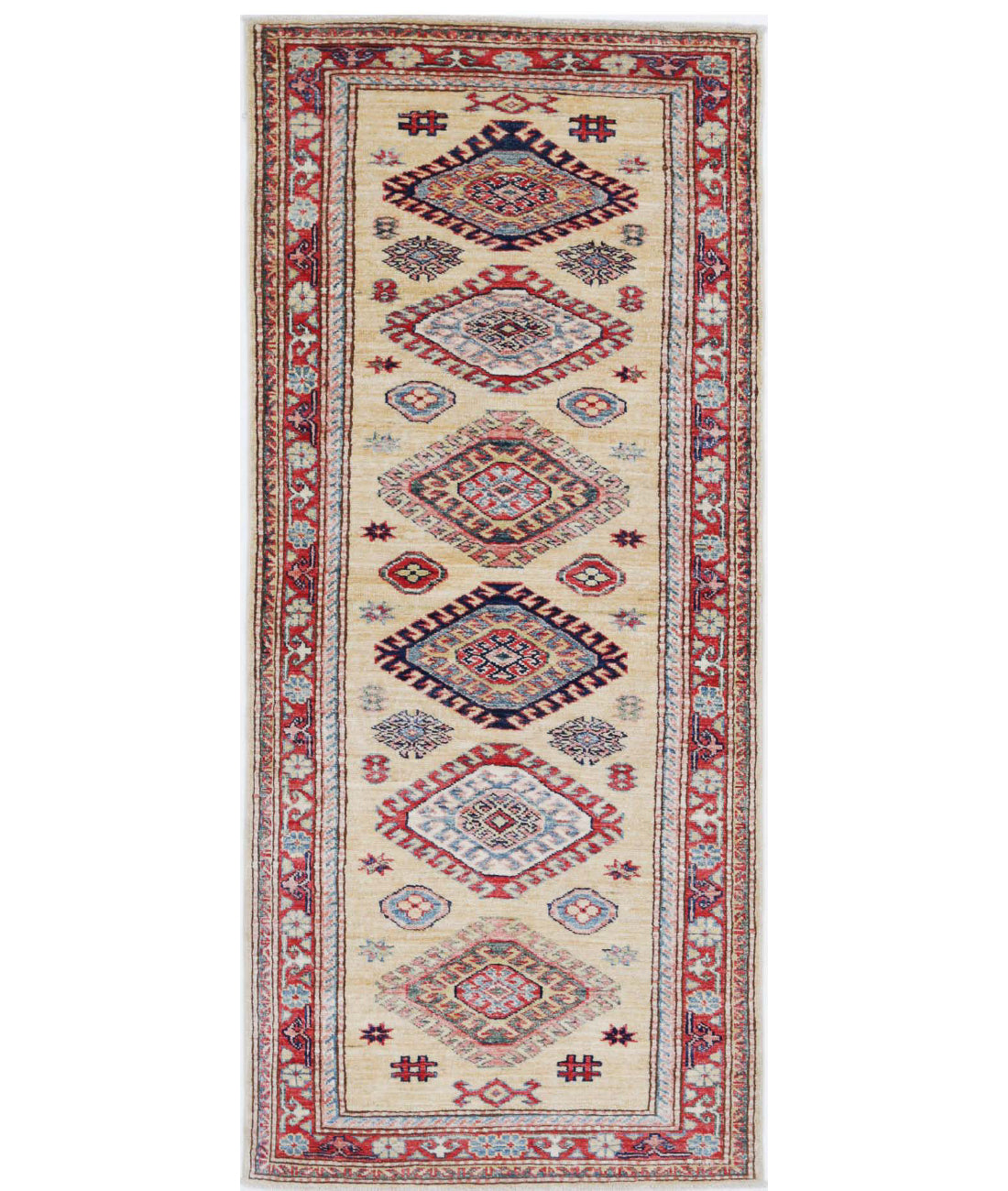 Kazak 2'4'' X 6'0'' Hand-Knotted Wool Rug 2'4'' x 6'0'' (70 X 180) / Gold / Red