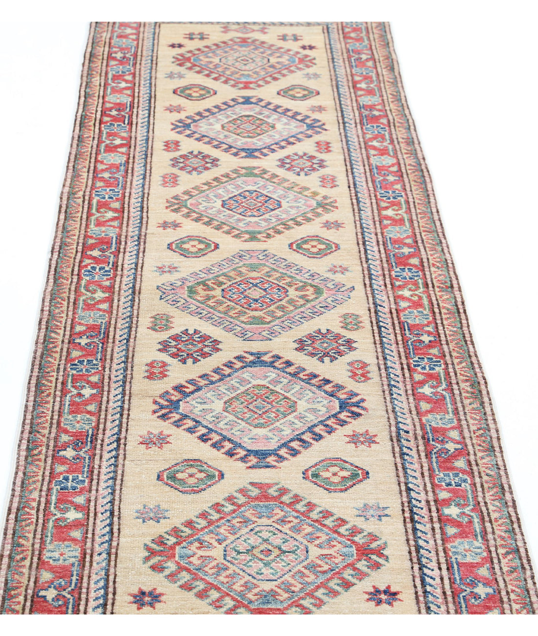 Kazak 2'3'' X 7'4'' Hand-Knotted Wool Rug 2'3'' x 7'4'' (68 X 220) / Gold / Red