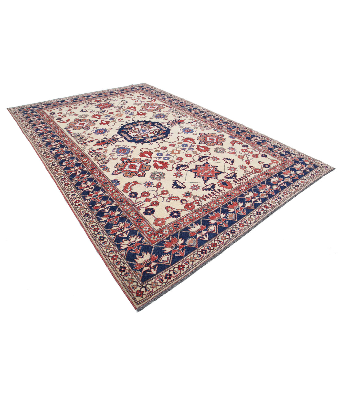 Kazak 8'5'' X 11'10'' Hand-Knotted Wool Rug 8'5'' x 11'10'' (253 X 355) / Ivory / Blue