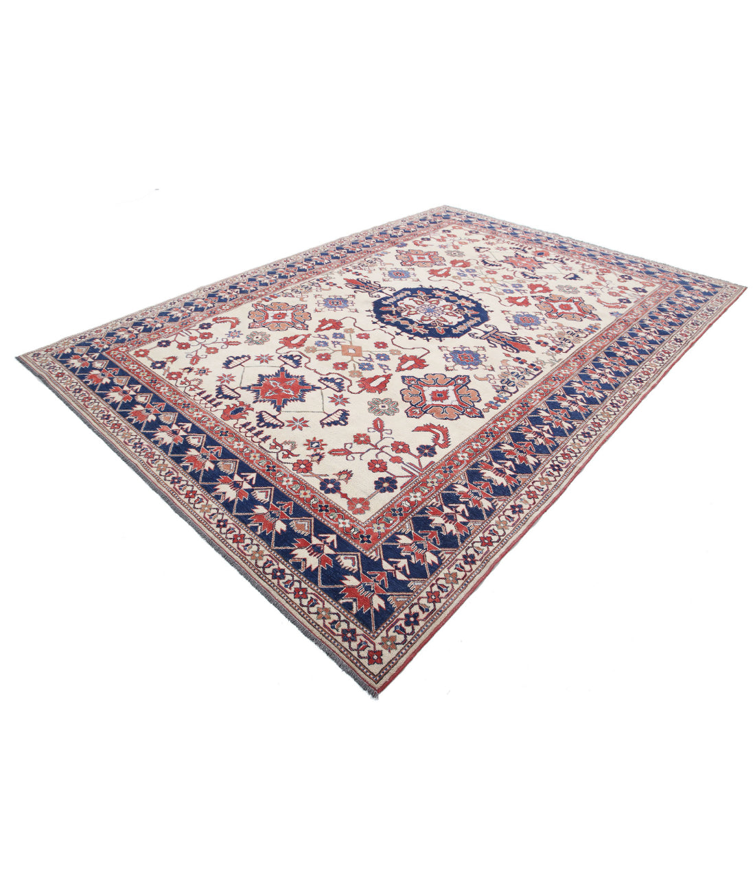 Kazak 8'5'' X 11'10'' Hand-Knotted Wool Rug 8'5'' x 11'10'' (253 X 355) / Ivory / Blue