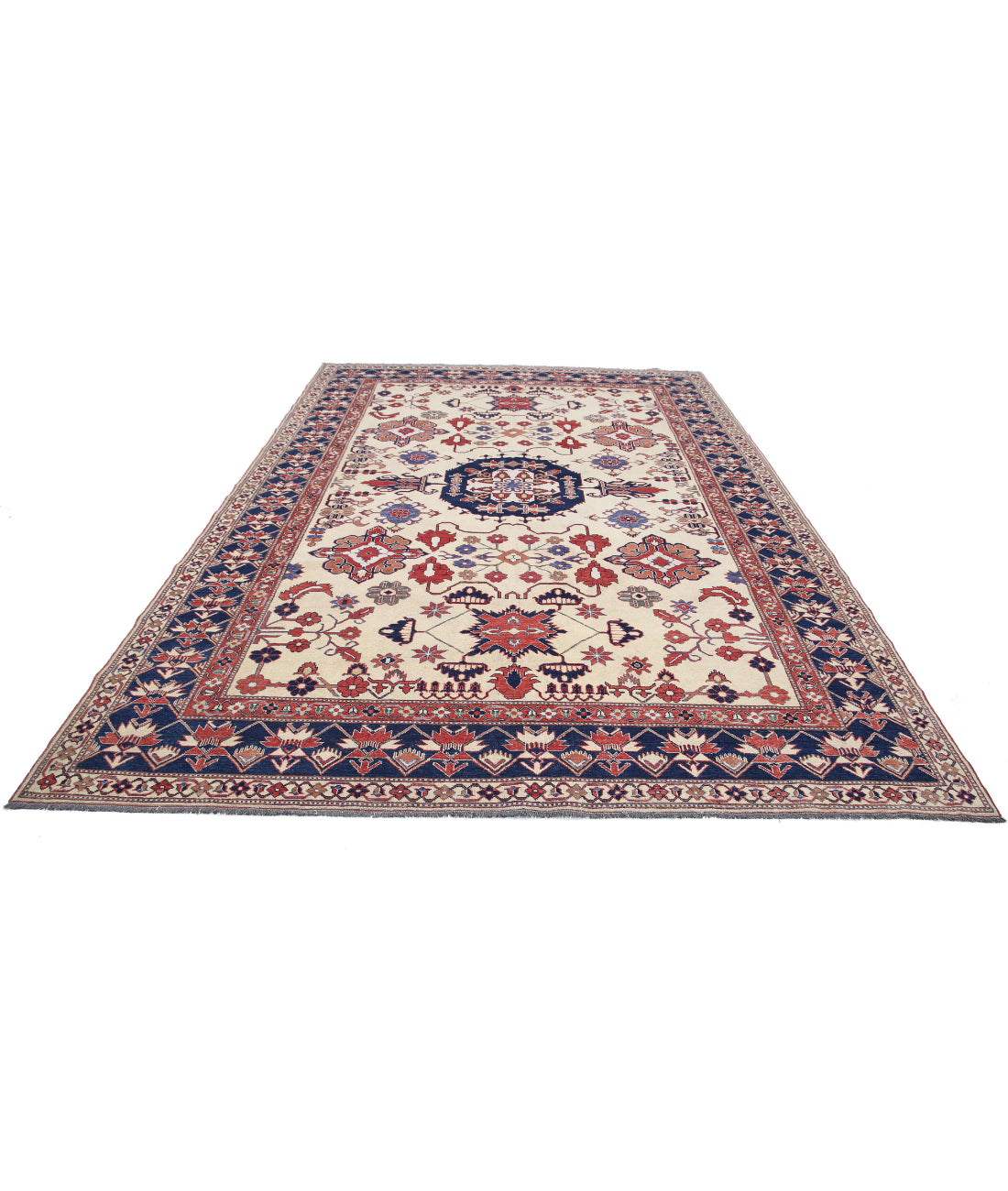 Kazak 8'5'' X 11'10'' Hand-Knotted Wool Rug 8'5'' x 11'10'' (253 X 355) / Ivory / Blue