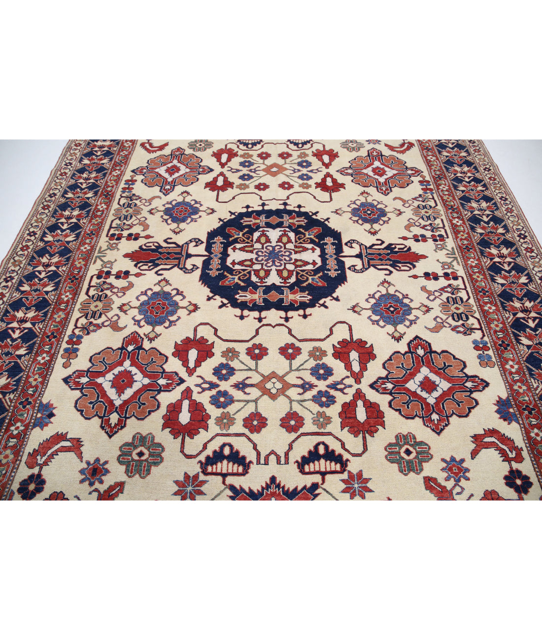 Kazak 8'5'' X 11'10'' Hand-Knotted Wool Rug 8'5'' x 11'10'' (253 X 355) / Ivory / Blue