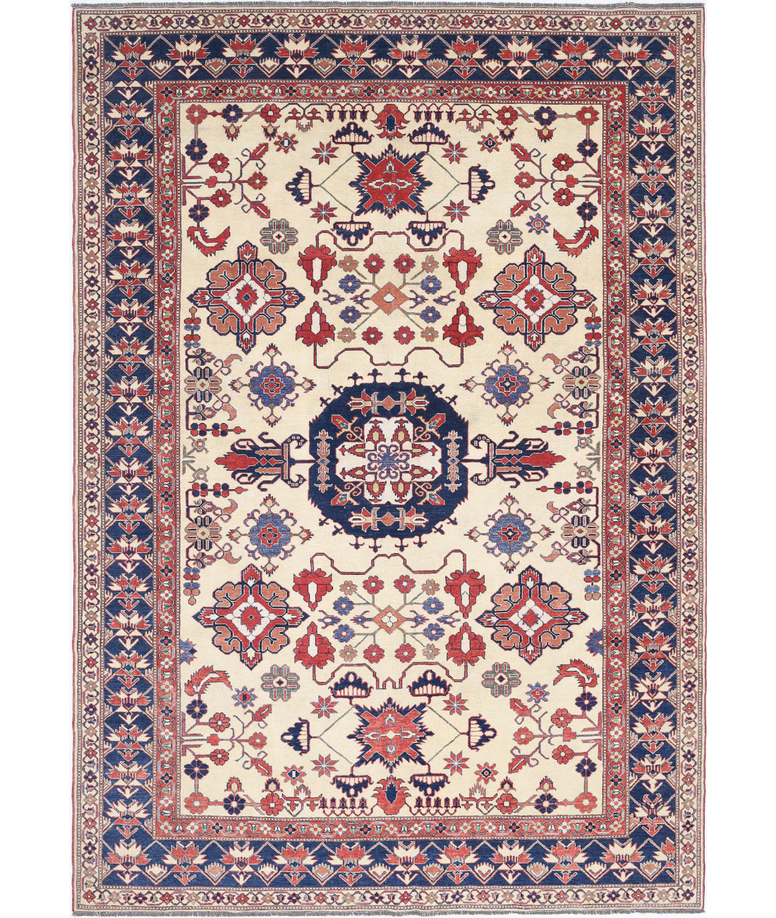 Kazak 8'5'' X 11'10'' Hand-Knotted Wool Rug 8'5'' x 11'10'' (253 X 355) / Ivory / Blue