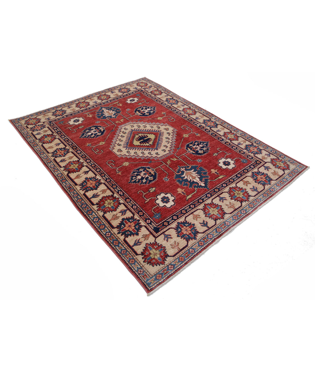 Kazak 5'0'' X 6'4'' Hand-Knotted Wool Rug 5'0'' x 6'4'' (150 X 190) / Red / Ivory