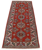 Kazak 2'7'' X 5'10'' Hand-Knotted Wool Rug 2'7'' x 5'10'' (78 X 175) / Red / Ivory