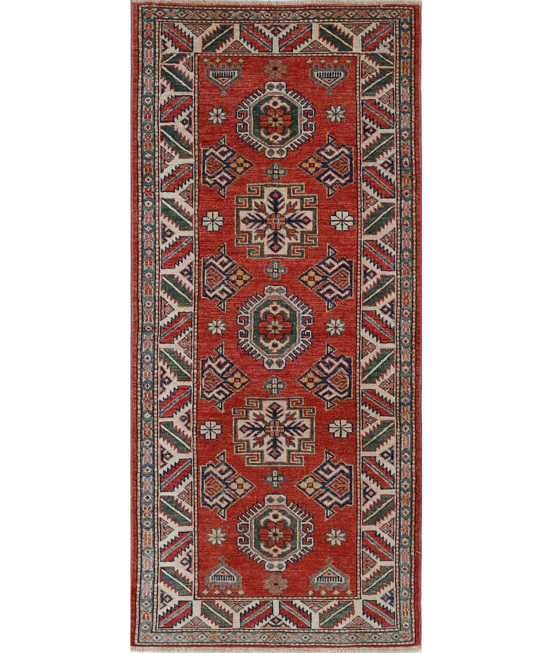 Kazak 2'7'' X 5'10'' Hand-Knotted Wool Rug 2'7'' x 5'10'' (78 X 175) / Red / Ivory