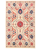 Hand Knotted Suzani Wool Rug 5' 10" X 9' 1" 5' 10" X 9' 1" (178 X 277) / Ivory / Red