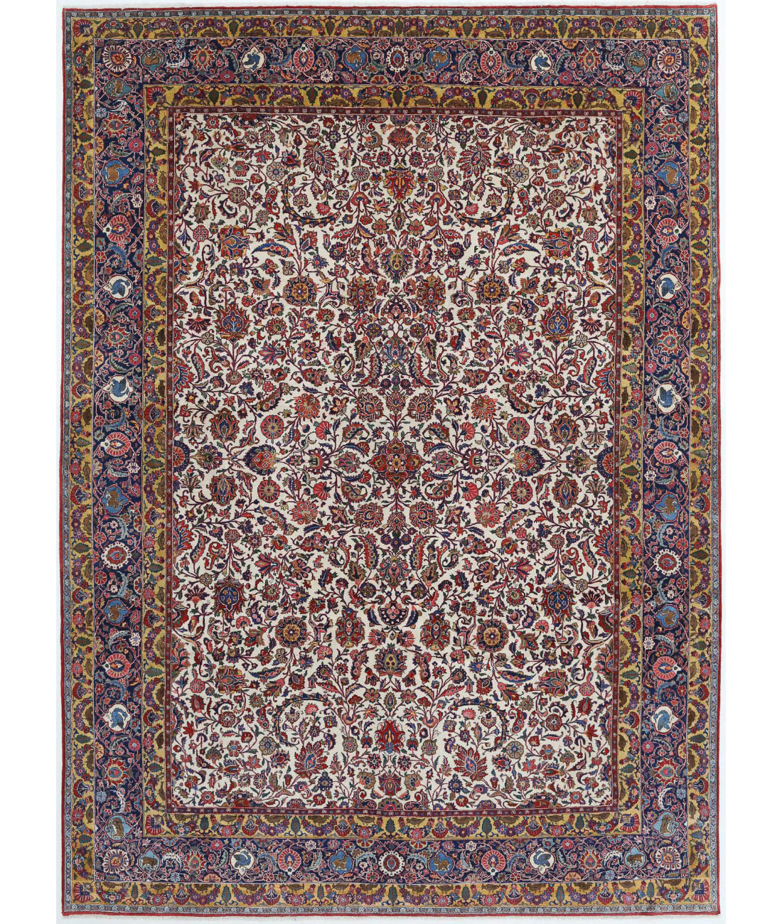 Tabriz 10'8'' X 14'10'' Hand-Knotted Wool Rug 10'8'' x 14'10'' (320 X 445) / Ivory / Blue