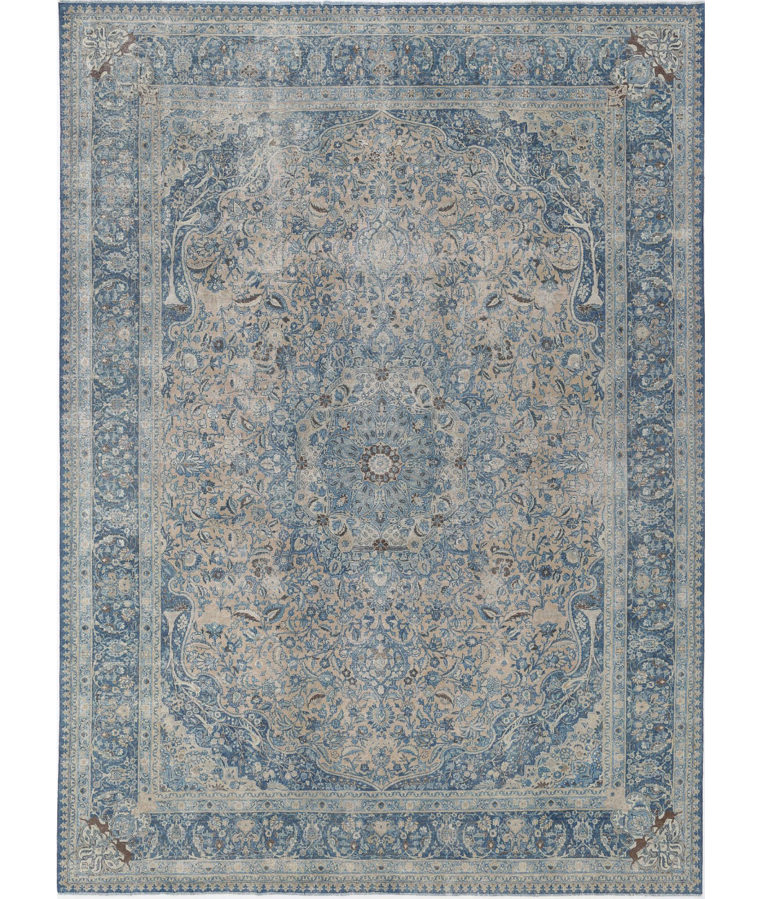 Tabriz 11'1'' X 14'9'' Hand-Knotted Wool Rug 11'1'' x 14'9'' (333 X 443) / Taupe / Blue