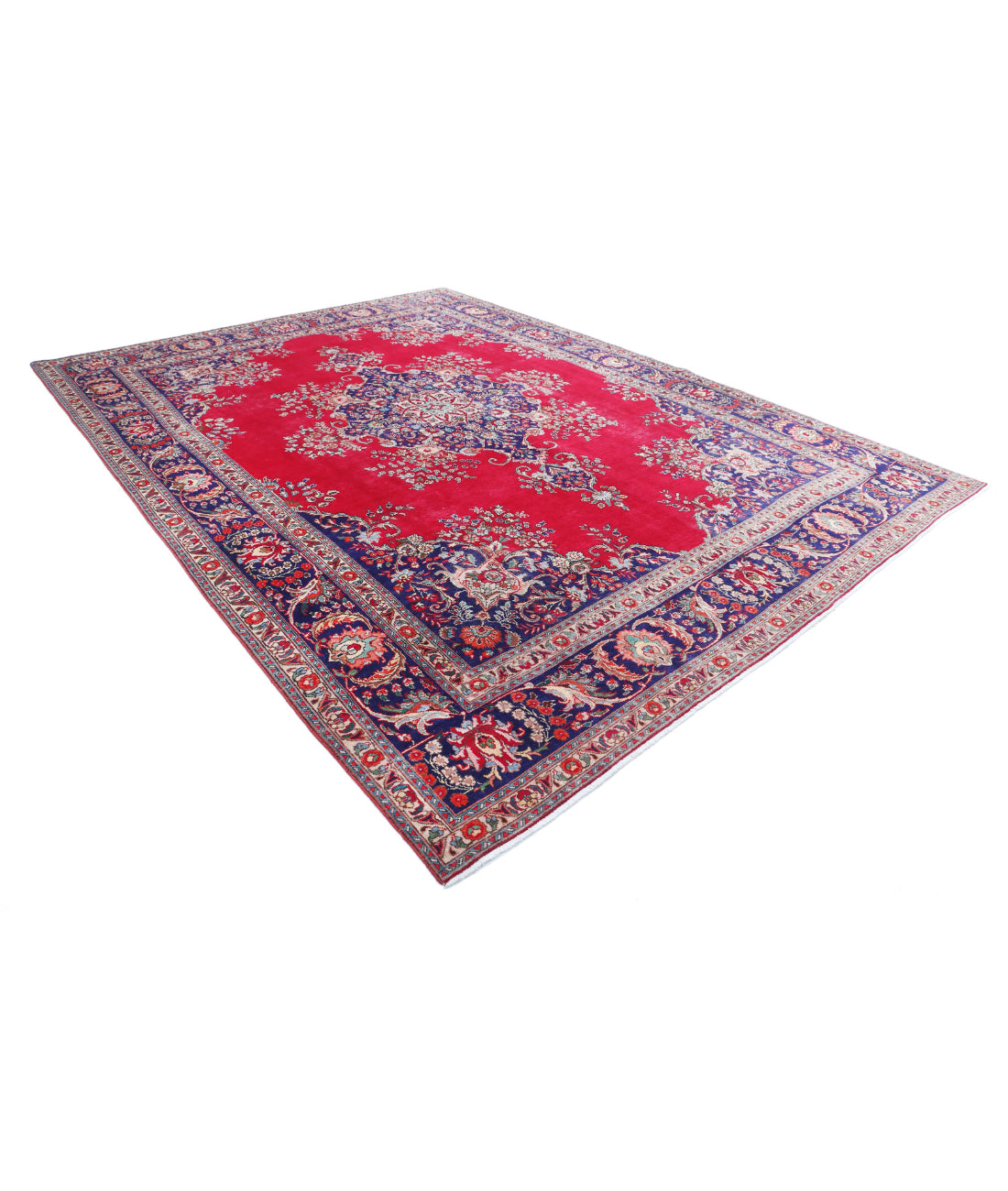 Tabriz 9'11'' X 13'3'' Hand-Knotted Wool Rug 9'11'' x 13'3'' (298 X 398) / Red / Blue