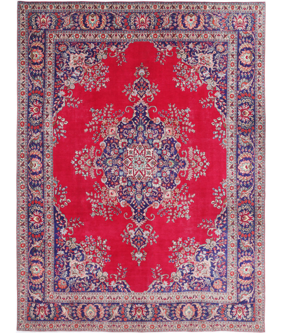 Tabriz 9'11'' X 13'3'' Hand-Knotted Wool Rug 9'11'' x 13'3'' (298 X 398) / Red / Blue