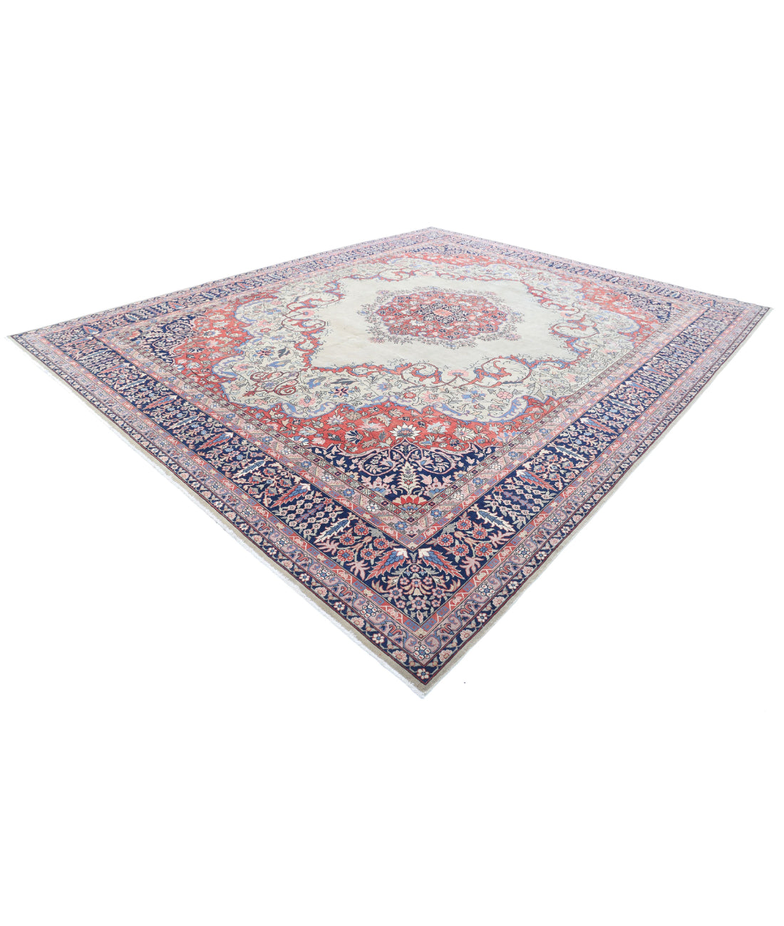 Tabriz 11'7'' X 14'5'' Hand-Knotted Wool Rug 11'7'' x 14'5'' (348 X 433) / Ivory / Blue